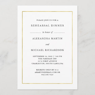 Modern Minimal   Faux Gold Border Rehearsal Dinner Invitation