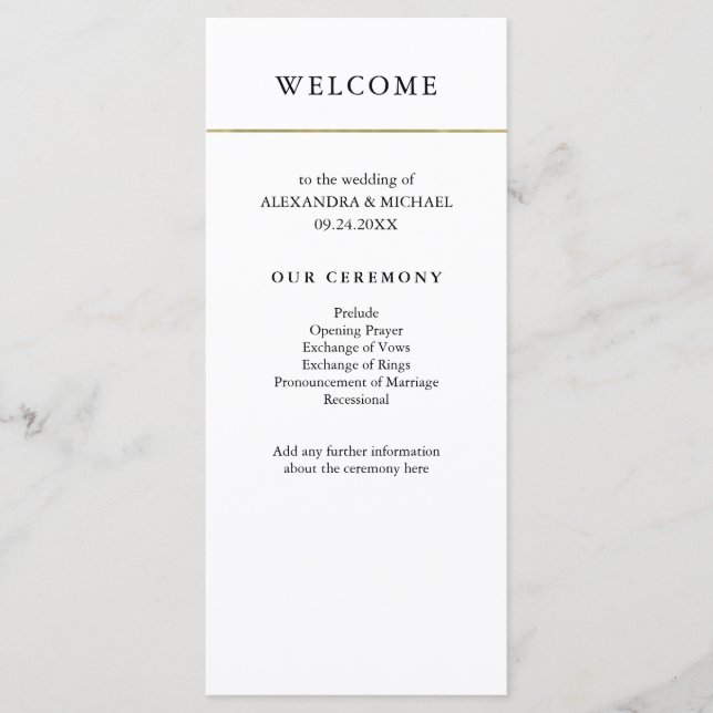 Modern Minimal | Faux Gold Border Wedding Program (Front)