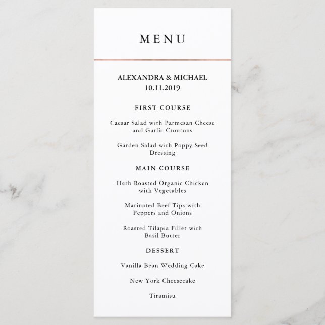 Modern Minimal | Faux Rose Gold Border Menu (Front)