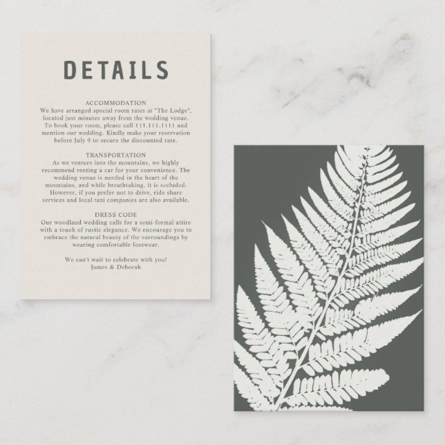 Modern Minimal Fern Botanical Woodland Wedding Enclosure Card (Front/Back)