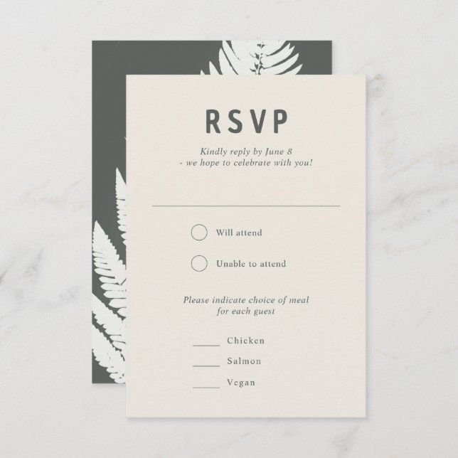 Modern Minimal Fern Botanical Woodland Wedding RSVP Card (Front/Back)