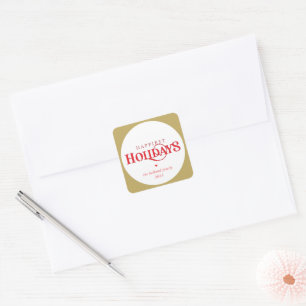 MODERN minimal festive red gold happiest holidays Square Sticker