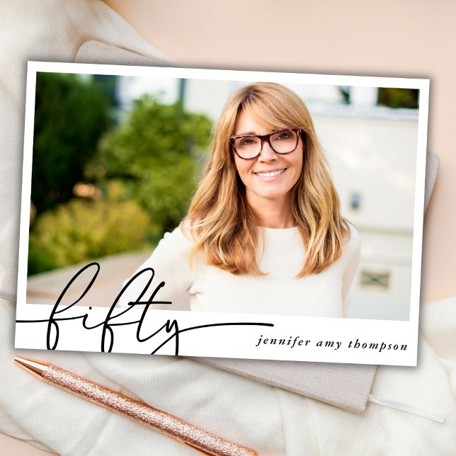 Modern Minimal Fifty 50th Photo Birthday Party Inv Invitation (Creator Uploaded)