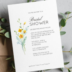 Modern Minimal Floral Detail Wedding Bridal Shower Invitation