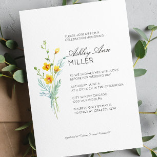 Modern Minimal Floral Detail Wedding Bridal Shower Invitation