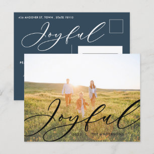 Modern minimal foliage 1 photo script elegant hol holiday postcard