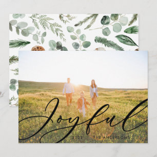 Modern minimal foliage 1 photo script elegant holiday card