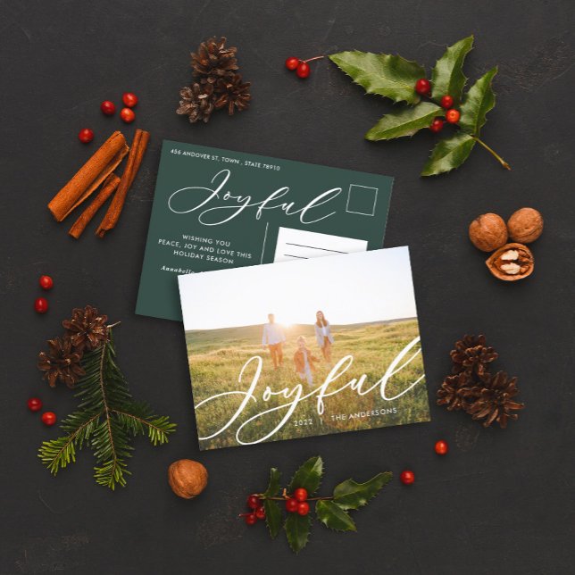 Modern minimal foliage 1 photo script elegant  holiday postcard (Creator Uploaded)