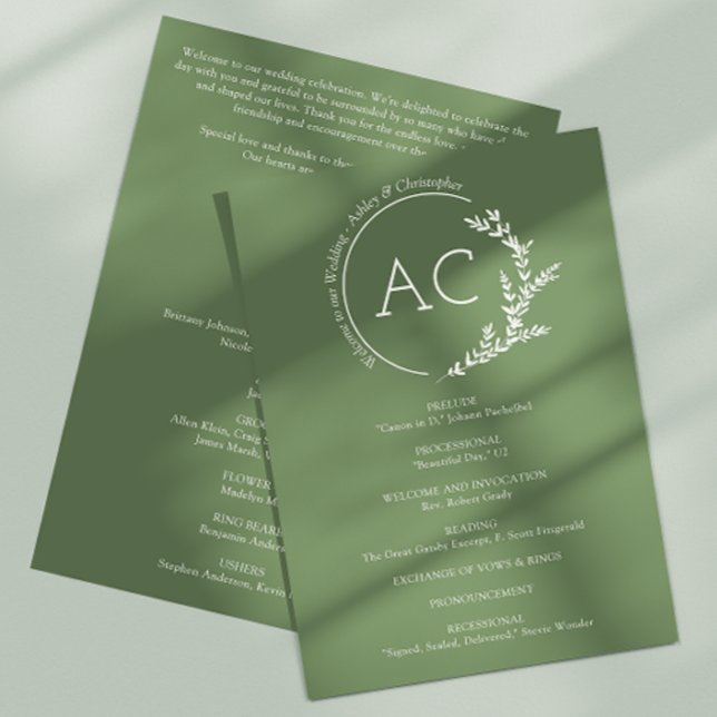 Modern Minimal Foliage Muted Olive Green Wedding Program (Creator Uploaded)