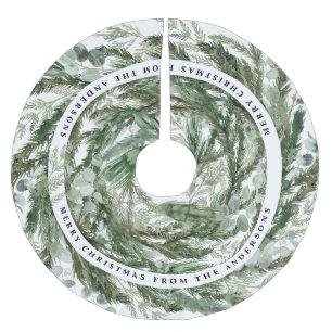 Modern minimal foliage wreath elegant winter brushed polyester tree skirt