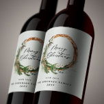 Modern minimal foliage wreath peace script holiday wine label<br><div class="desc">Modern minimal foliage wreath peace script holiday Christmas design. Hand painted eucalyptus,  minimal foliage and modern rustic rattan wreath give this holiday card a luxurious feel. In classy greens,  browns and grays.</div>