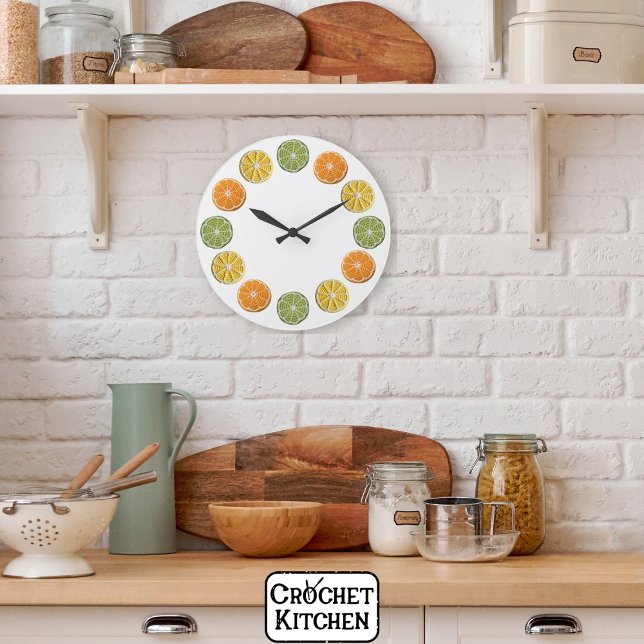 Modern Minimal Fresh Crochet Citrus Slices  Large Clock (Creator Uploaded)