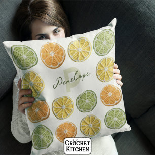 Modern Minimal Fresh Crochet Citrus Slices Name Cushion