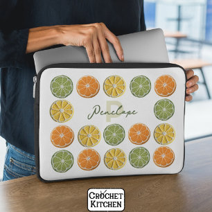 Modern Minimal Fresh Crochet Citrus Slices Name Laptop Sleeve