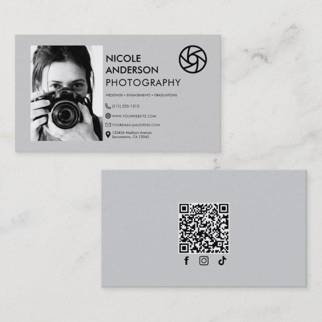  Modern Minimal Front Logo Photography Photo Business Card (Front/Back)