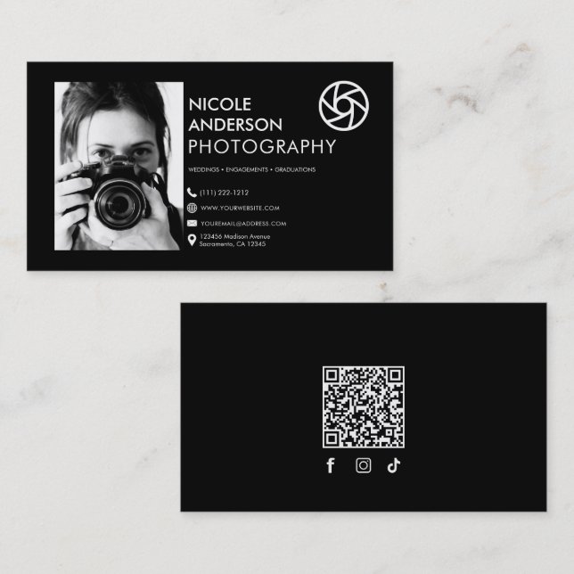  Modern Minimal Front Logo Photography Photo Business Card (Front/Back)