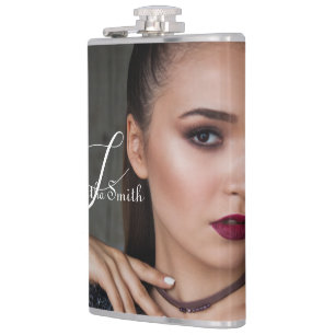 Modern Minimal Full Photo Script Monogram Hip Flask