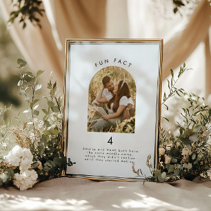 Modern Minimal Fun Fact Wedding Photo Table Number