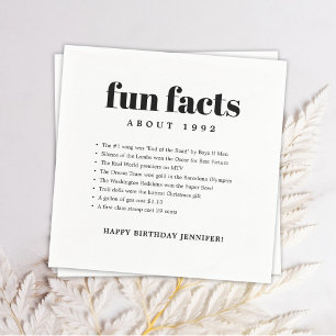 Modern Minimal Fun Facts Birthday Year Napkin