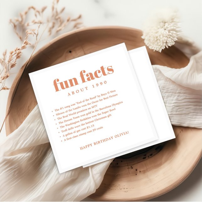 Modern Minimal Fun Facts Birthday Year  Napkin (Creator Uploaded)