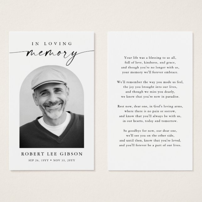 Modern Minimal Funeral Memorial Photo Prayer Card (Front & Back)