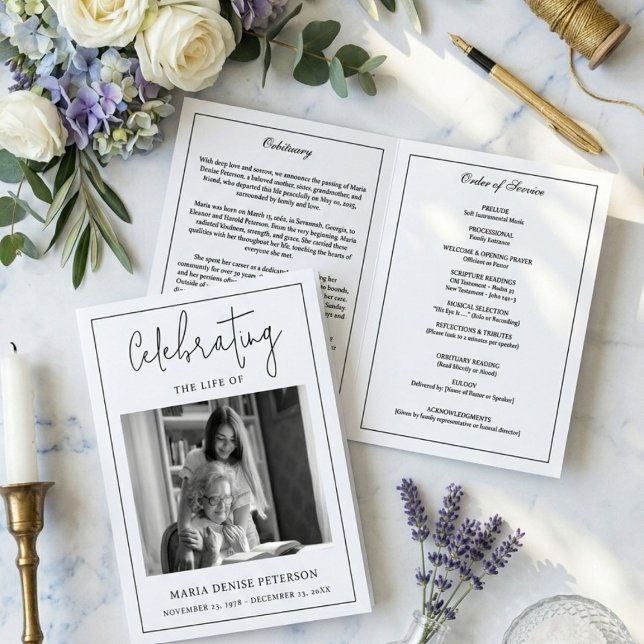 Modern Minimal Funeral Obituary Order of Service Program (Creator Uploaded)