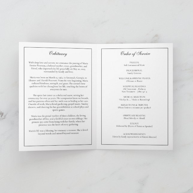 Modern Minimal Funeral Obituary Order of Service Program (Inside)