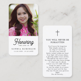 Modern Minimal Funeral Photo Memorial Prayer Card