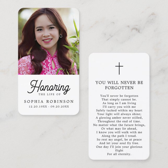 Modern Minimal Funeral Photo Memorial Prayer Card (Front/Back)