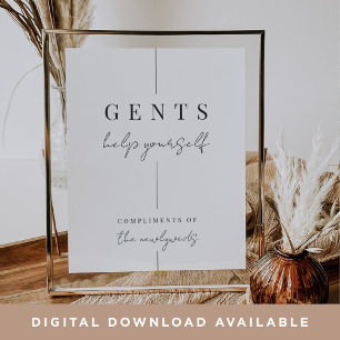 Modern Minimal Gents Wedding Bathroom Basket Sign