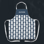 Modern minimal geometric navy Christmas graphic Apron<br><div class="desc">Modern geometric navy blue and white Christmas tree bold minimal graphic holiday baking apron design</div>