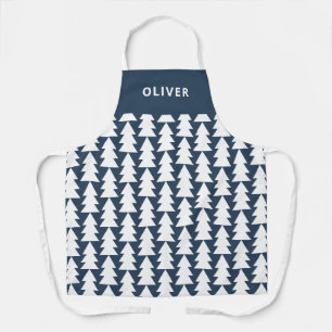 Modern minimal geometric navy Christmas graphic Apron