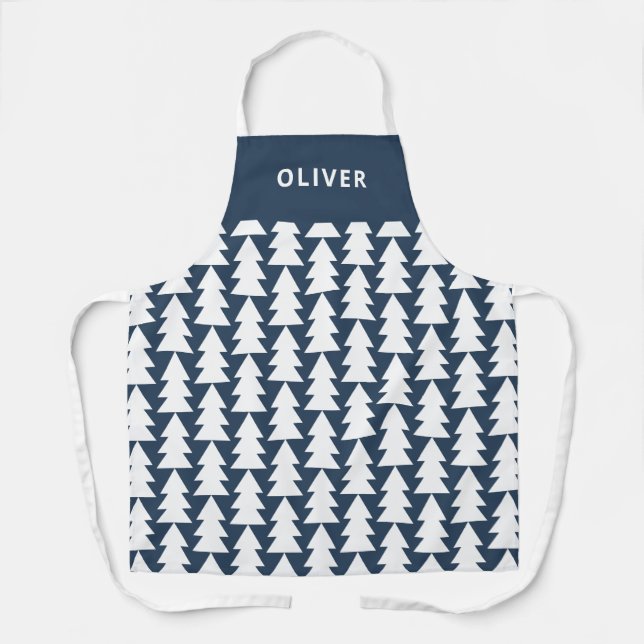 Modern minimal geometric navy Christmas graphic Apron (Front)