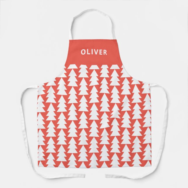 Modern minimal geometric red Christmas graphic Apron (Front)