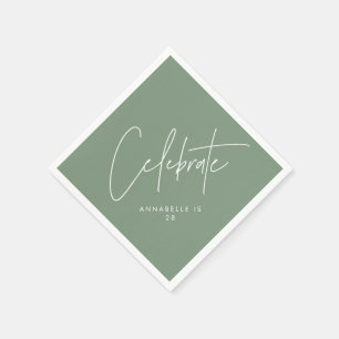 Modern minimal geometric sage green birthday class napkin