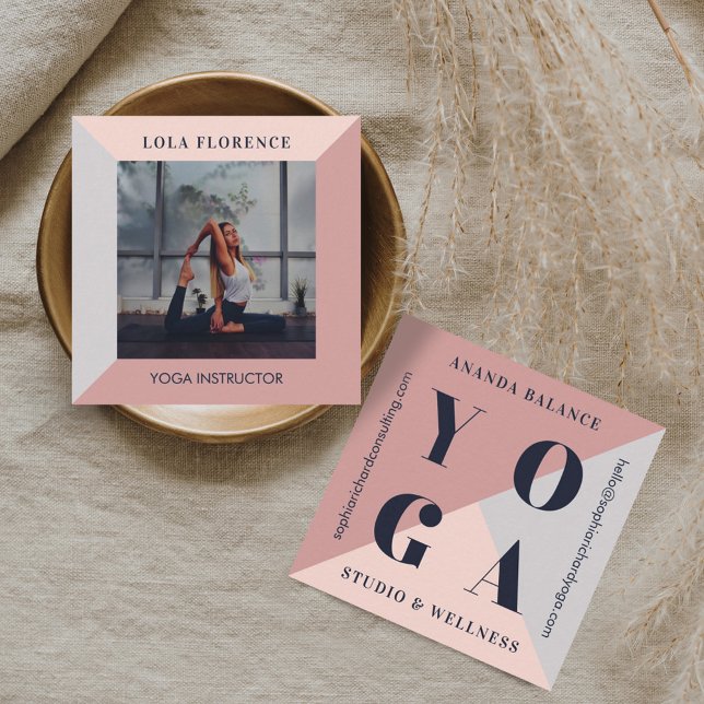 Modern Minimal Geometrical Bold Yoga Studio Photo Square Business Card (Creator Uploaded)