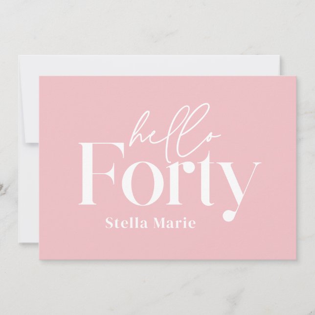 Modern minimal girly pink simple 40th birthday invitation (Front)