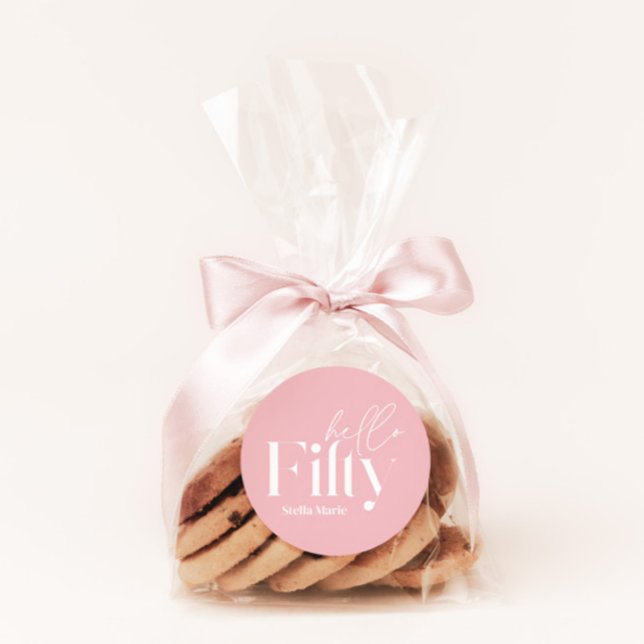 Modern minimal girly pink simple 50th birthday classic round sticker (Creator Uploaded)