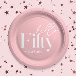 Modern minimal girly pink simple 50th birthday paper plate<br><div class="desc">Modern minimal typography simple girly pink and white 50th birthday party decor favour paper plate. Part of a contemporary collection.</div>
