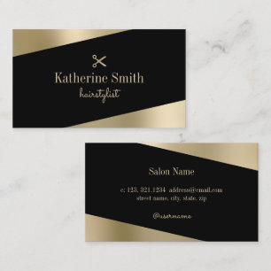 Modern minimal gold & black scissors hairstylist business card
