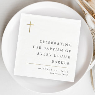 Modern Minimal Gold Cross Baptism Napkin