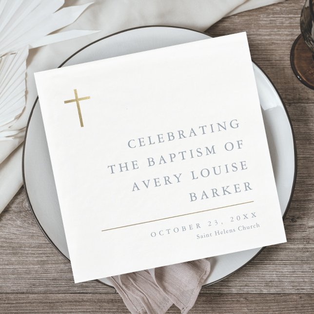 Modern Minimal Gold Cross Baptism Napkin (Creator Uploaded)