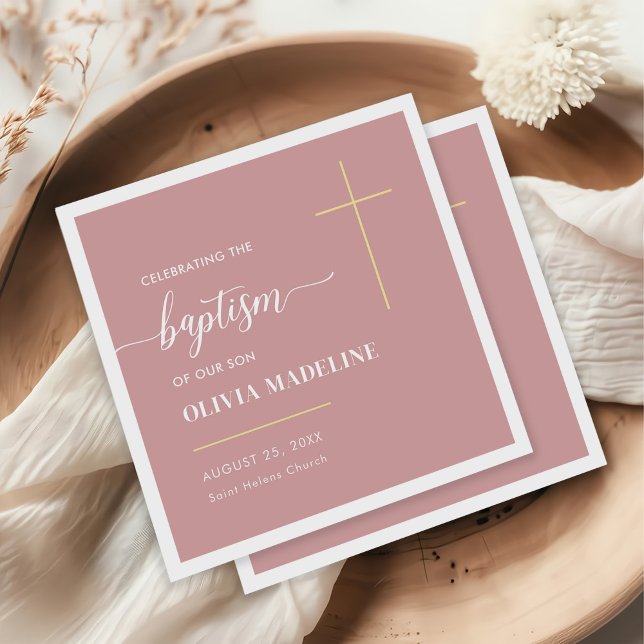 Modern Minimal Gold Cross Baptism Napkin (Creator Uploaded)