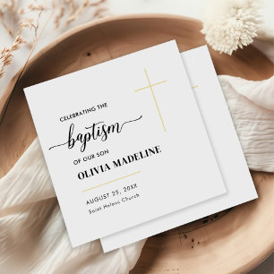 Modern Minimal Gold Cross Baptism Napkin