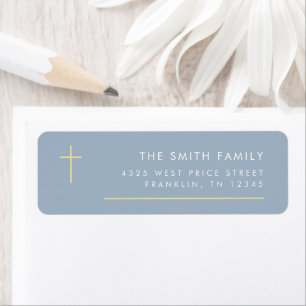 Modern Minimal Gold Cross Baptism Return Address  Label
