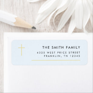 Modern Minimal Gold Cross Baptism Return Address Label