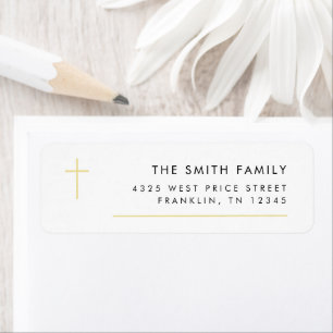 Modern Minimal Gold Cross Baptism Return Address  Label