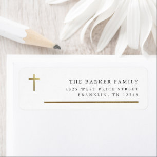 Modern Minimal Gold Cross Baptism Return Address Label