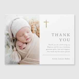 Modern Minimal Gold Cross Photo Baptism Thank You