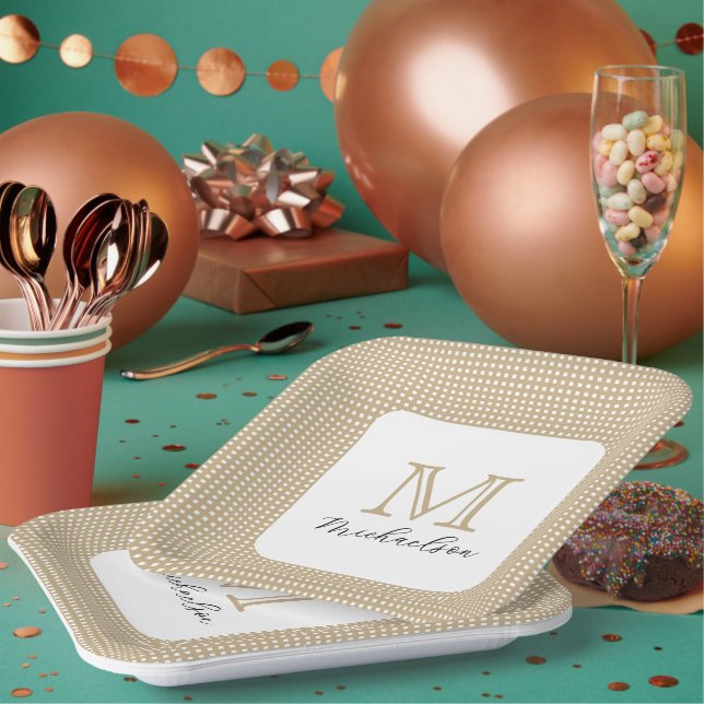 Modern Minimal Gold Elegant Monogram Paper Plate (Multi)
